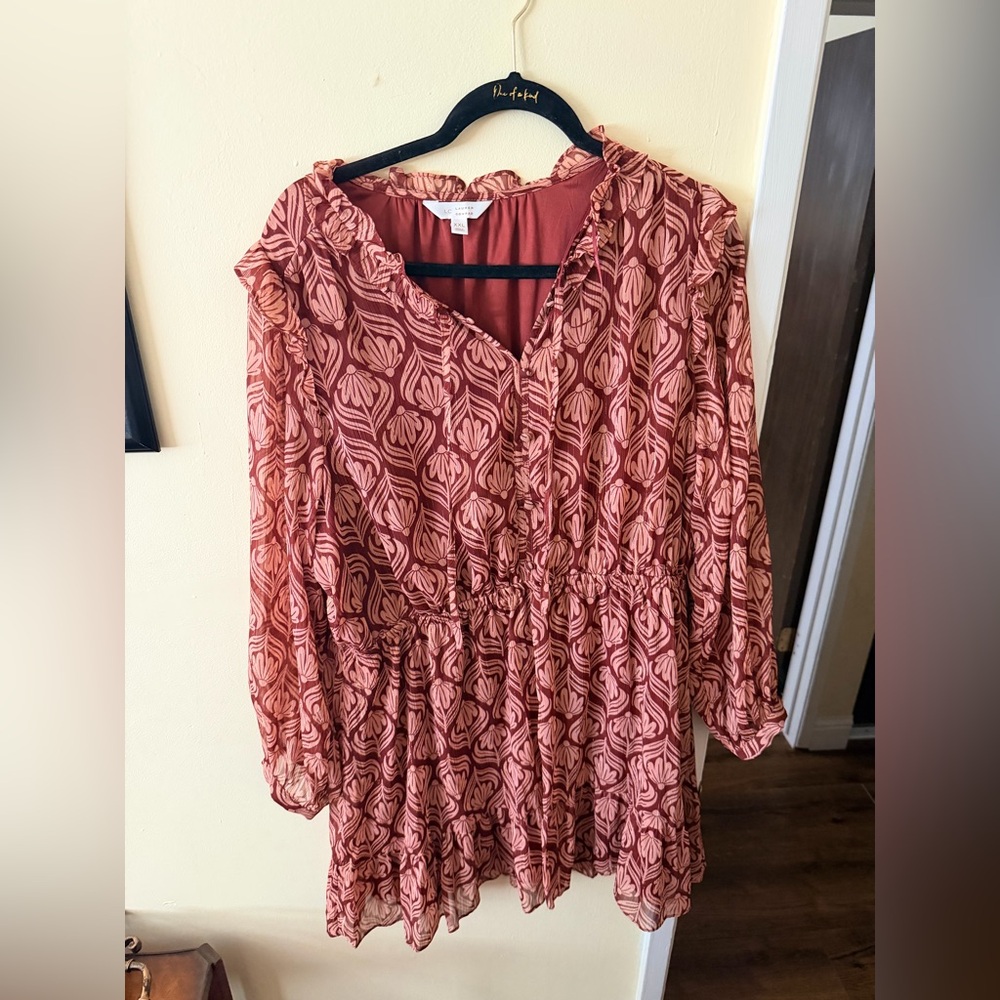 LC Lauren Conrad Dusty Rose Floral Print Long Sleeve Tiered Dress
